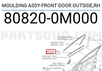 Nissan 808200M000 MOULDING ASSY-FRONT DOOR OUTSIDE,RH