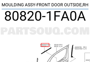 Nissan 808201FA0A MOULDING ASSY-FRONT DOOR OUTSIDE,RH