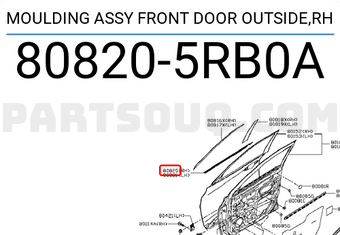 Nissan 808205RB0A MOULDING ASSY FRONT DOOR OUTSIDE,RH