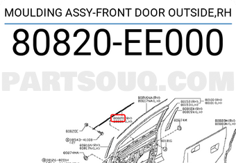 Nissan 80820EE000 MOULDING ASSY-FRONT DOOR OUTSIDE,RH