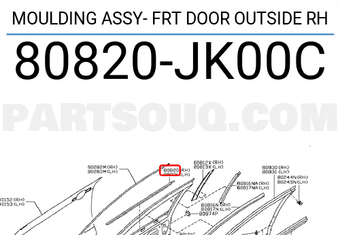 Nissan 80820JK00C MOULDING ASSY- FRT DOOR OUTSIDE RH