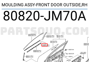 Nissan 80820JM70A MOULDING ASSY-FRONT DOOR OUTSIDE,RH