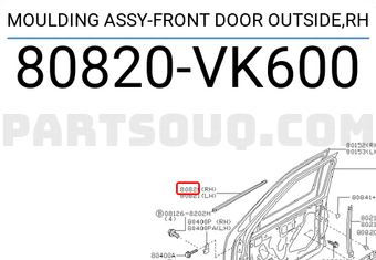 Nissan 80820VK600 MOULDING ASSY-FRONT DOOR OUTSIDE,RH