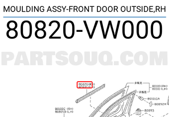 Nissan 80820VW000 MOULDING ASSY-FRONT DOOR OUTSIDE,RH