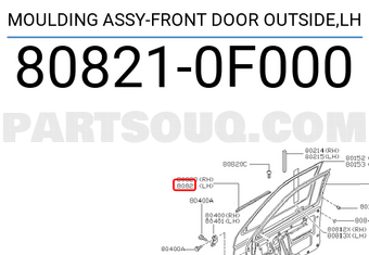 Nissan 808210F000 MOULDING ASSY-FRONT DOOR OUTSIDE,LH