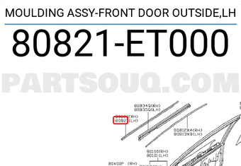 Nissan 80821ET000 MOULDING ASSY-FRONT DOOR OUTSIDE,LH