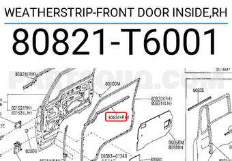 Nissan 80821T6001 WEATHERSTRIP-FRONT DOOR INSIDE,RH