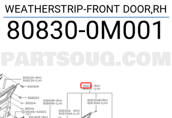 Nissan 808300M001 WEATHERSTRIP-FRONT DOOR,RH