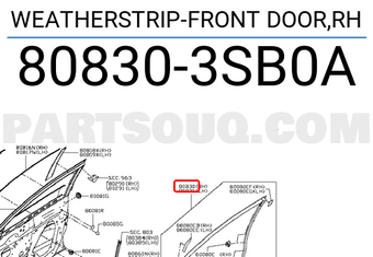 Nissan 808303SB0A WEATHERSTRIP-FRONT DOOR,RH