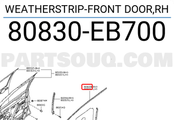 Nissan 80830EB700 WEATHERSTRIP-FRONT DOOR,RH
