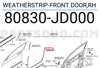 Nissan 80830JD000 WEATHERSTRIP-FRONT DOOR,RH