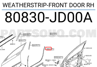 Nissan 80830JD00A WEATHERSTRIP-FRONT DOOR RH