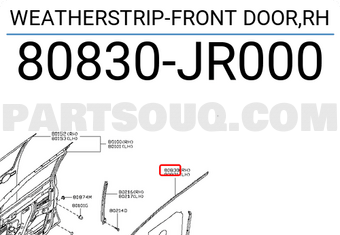 Nissan 80830JR000 WEATHERSTRIP-FRONT DOOR,RH