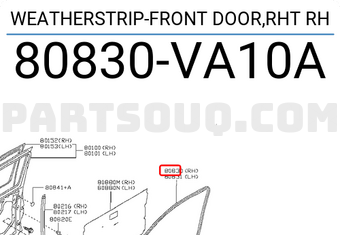 Nissan 80830VA10A WEATHERSTRIP-FRONT DOOR,RHT RH