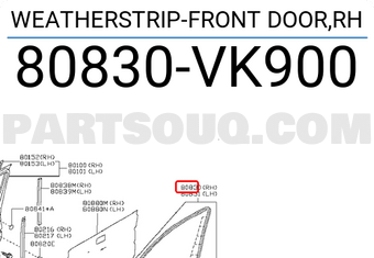 Nissan 80830VK900 WEATHERSTRIP-FRONT DOOR,RH
