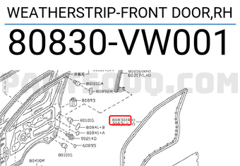 Nissan 80830VW001 WEATHERSTRIP-FRONT DOOR,RH