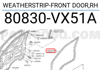Nissan 80830VX51A WEATHERSTRIP-FRONT DOOR,RH