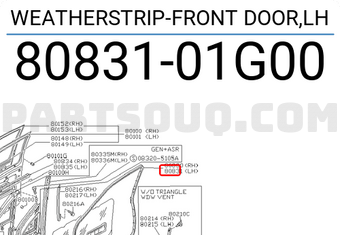Nissan 8083101G00 WEATHERSTRIP-FRONT DOOR,LH