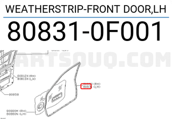 Nissan 808310F001 WEATHERSTRIP-FRONT DOOR,LH