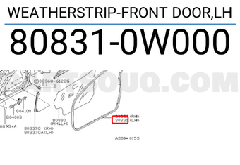 Nissan 808310W000 WEATHERSTRIP-FRONT DOOR,LH
