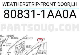 Nissan 808311AA0A WEATHERSTRIP-FRONT DOOR,LH