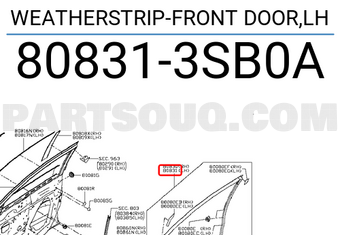 Nissan 808313SB0A WEATHERSTRIP-FRONT DOOR,LH