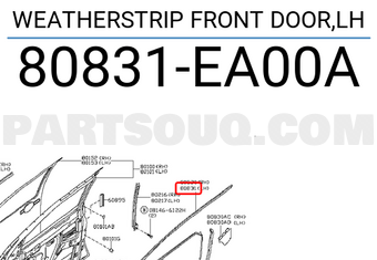 Nissan 80831EA00A WEATHERSTRIP FRONT DOOR,LH