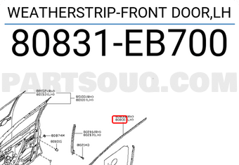 Nissan 80831EB700 WEATHERSTRIP-FRONT DOOR,LH
