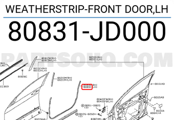 Nissan 80831JD000 WEATHERSTRIP-FRONT DOOR,LH