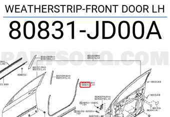 Nissan 80831JD00A WEATHERSTRIP-FRONT DOOR LH