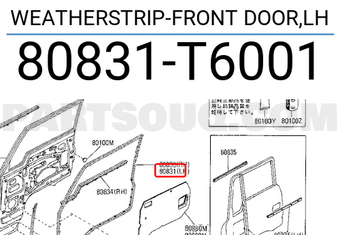 Nissan 80831T6001 WEATHERSTRIP-FRONT DOOR,LH