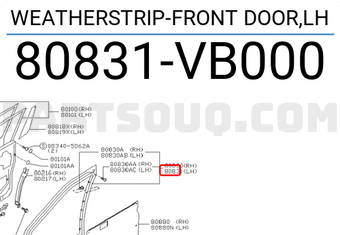 Nissan 80831VB000 WEATHERSTRIP-FRONT DOOR,LH
