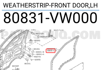 Nissan 80831VW000 WEATHERSTRIP-FRONT DOOR,LH