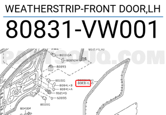 Nissan 80831VW001 WEATHERSTRIP-FRONT DOOR,LH