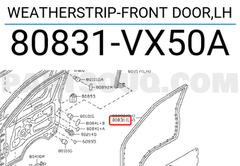Nissan 80831VX50A WEATHERSTRIP-FRONT DOOR,LH