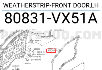 Nissan 80831VX51A WEATHERSTRIP-FRONT DOOR,LH