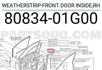 Nissan 8083401G00 WEATHERSTRIP-FRONT DOOR INSIDE,RH