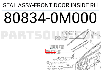 Nissan 808340M000 SEAL ASSY-FRONT DOOR INSIDE RH