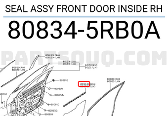 Nissan 808345RB0A SEAL ASSY FRONT DOOR INSIDE RH