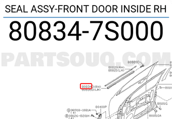 Nissan 808347S000 SEAL ASSY-FRONT DOOR INSIDE RH