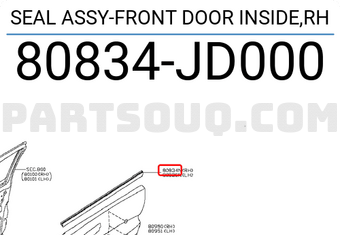 Nissan 80834JD000 SEAL ASSY-FRONT DOOR INSIDE,RH