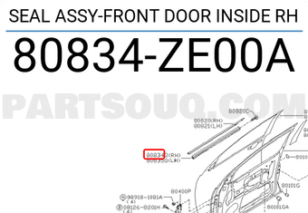 Nissan 80834ZE00A SEAL ASSY-FRONT DOOR INSIDE RH
