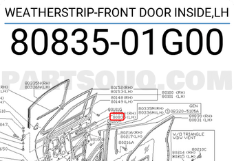 Nissan 8083501G00 WEATHERSTRIP-FRONT DOOR INSIDE,LH