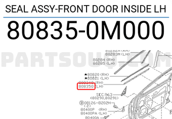 Nissan 808350M000 SEAL ASSY-FRONT DOOR INSIDE LH