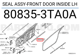 Nissan 808353TA0A SEAL ASSY-FRONT DOOR INSIDE LH
