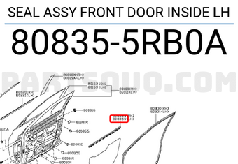 Nissan 808355RB0A SEAL ASSY FRONT DOOR INSIDE LH