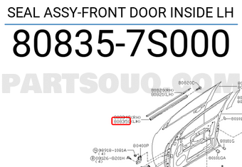 Nissan 808357S000 SEAL ASSY-FRONT DOOR INSIDE LH