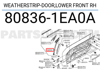 Nissan 808361EA0A WEATHERSTRIP-DOOR,LOWER FRONT RH