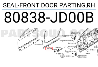 Nissan 80838JD00B SEAL-FRONT DOOR PARTING,RH