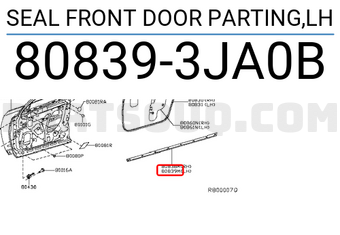 Nissan 808393JA0B SEAL FRONT DOOR PARTING,LH